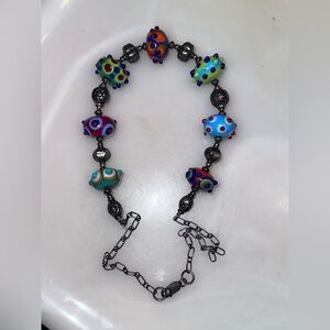 Handmade Lampwork Glass Lentil Beaded Necklace 12-14mm beads